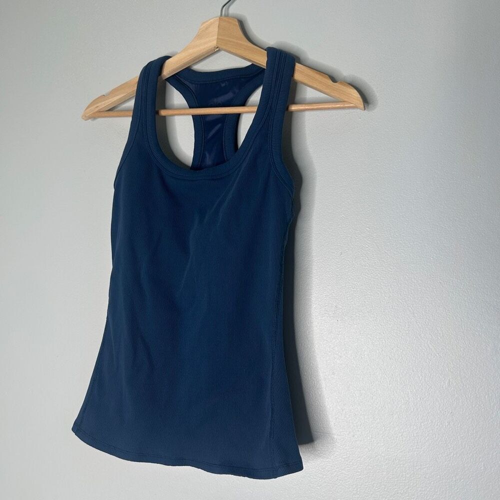 ALO YOGA Support Ribbed Racerback Tank In Rich Navy - Picture 5 of 7